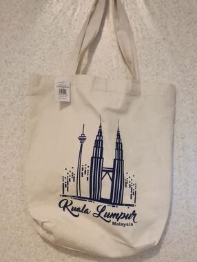 Kuala Lumpur Canvas Tote Bag in Cream with Navy Print